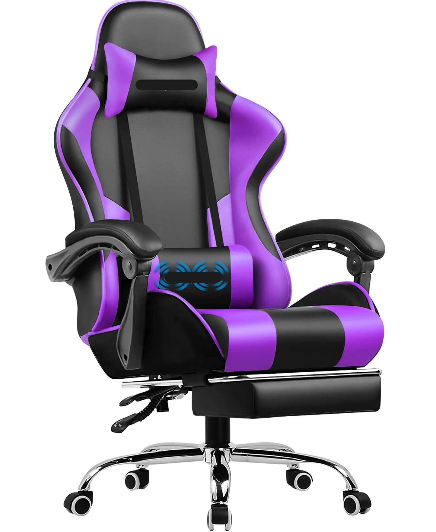 Gamingstoel – Bureaustoel – Massagestoel – Ergonomische Stoel – Voetensteun – Massagefunctie – Verstelbare Rugleuning - Paars - QUORE