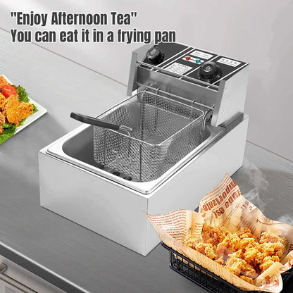 Elektrische Frituurpan - 6L – Frituurpan - 2500W – Roestvrij Staal – 50-200°C Temperatuurregeling – Voor Horeca - en Thuisgebruik - Eenvoudig Schoon te Maken