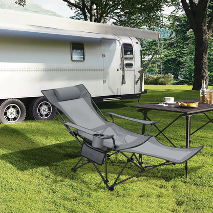 Opvouwbare Campingstoel - Kampeerstoel - Strandstoel - Verstelbare Rugleuning - Met Voetensteun - 4-in-1 Design - Lichtgewicht en Draagbaar - Voor Strand - Tuin en Outdoor - Grijs