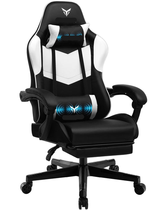 Ergonomische Gamingstoel – Bureaustoel – Gamestoel – Relaxstoel – Thuiswerkstoel – Verstelbare Rugleuning 135° – Ingebouwde Voetensteun - Wit - QUORE