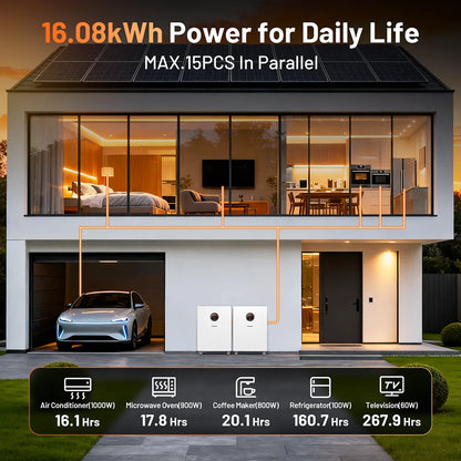 Lithium Accu – LiFePO4 Batterij – Energieopslag Accu – RV Accu – Zonnepaneel Accu – 51,2V 314Ah – Bluetooth Monitoring – 15.000 Cycli Levensduur