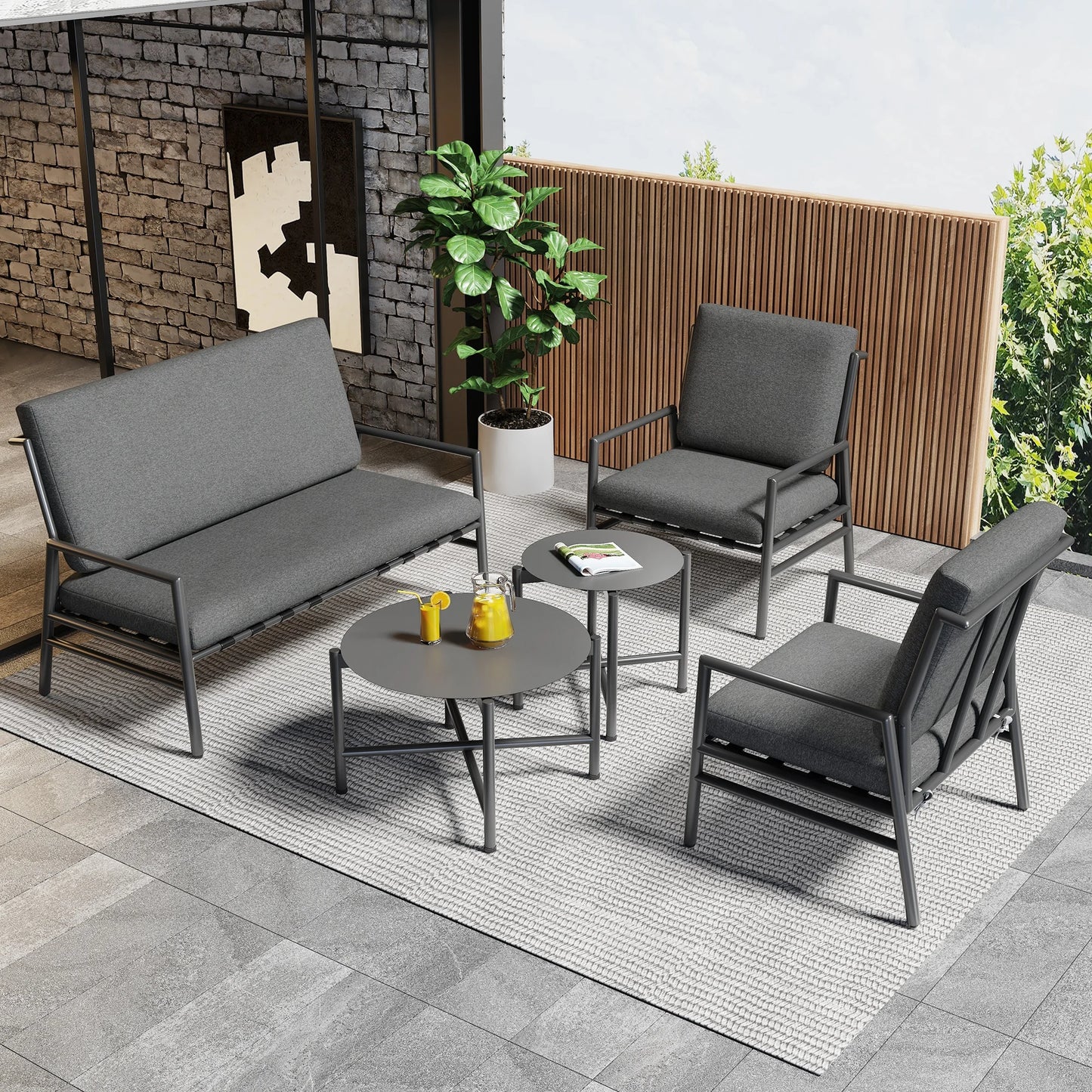 Loungeset – Loungeset Tuin – Buitenmeubel – Balkonset – Terrasmeubilair – Gegalvaniseerd Staal – Zonbestendig Polyester