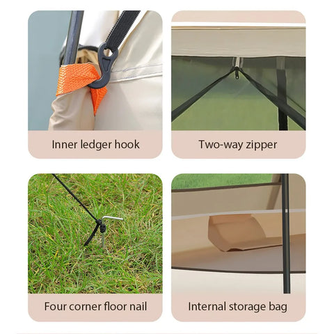 Kampeertent - Tent - Camping - Pop up Tent - 3-4 Persoon - Waterdichte Campingtent - One-touch Tent Grote Zaal - Tweedeurs Tent met Twee Ramen