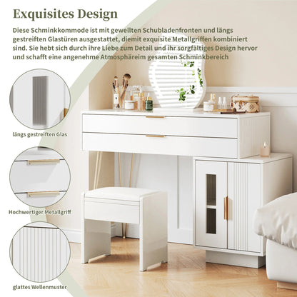 Make-uptafel – Kaptafel – Kosmetische tafel – Make-up dressing – Witte dressing table – LED-spiegel met 3 lichtstanden – Grote lades en flexibel ontwerp