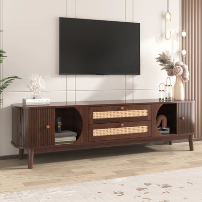 Tv-kast – TV Meubel – TV Dressoir – Livingroom Furniture – TV Standaard – Massief Hout – Handgevlochten Rieten Lades - QUORE