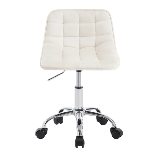 Stoel - Bureaustoel - Eetkamerstoelen - Verstelbare Hoogte - Comfortabele - Rugleuning - 360° Rotatie - Kantoor - Make-up - Crème Fluweel