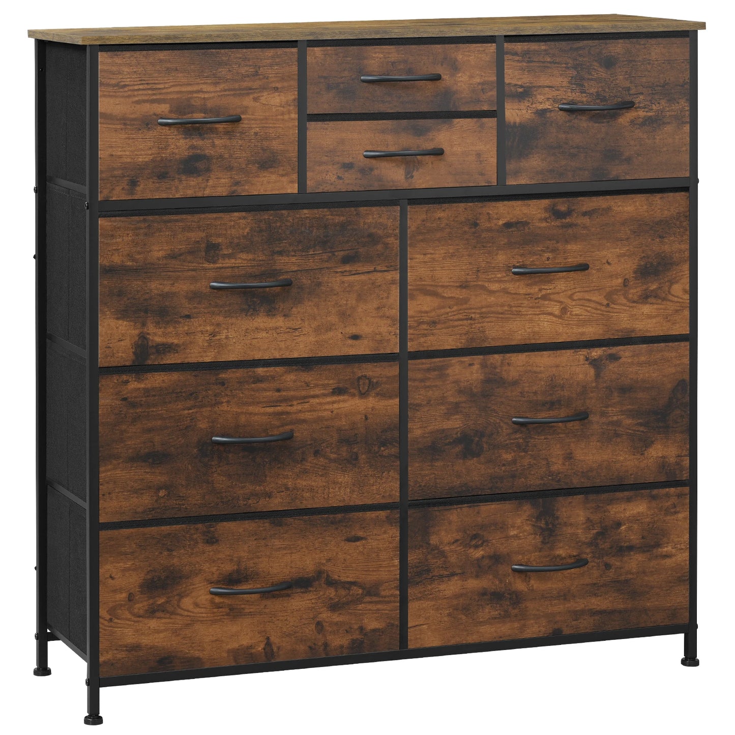 Opbergkast - Ladekast - Ladekastje - Ladenkastje - Ladenkast - Industrieel Stijl - Metaal Frame - voor Woonkamer - Slaapkamer en Hal - 8 Lades - Vintage Bruin Zwart
