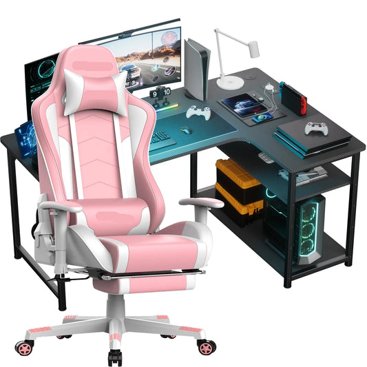 Gaming Bureau- en Stoelset – Gamestoel – Bureaustoel – Bureau – Werkplek – Verstelbaar – Ergonomisch Ontwerp – Duurzaam Metalen Frame