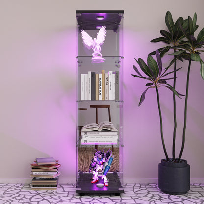 Vitrinekast – Glazen Kast – Displaykast – Glazen Vitrine – Zwarte Houten Kast – 4 Verstelbare Glazen Planken – Ingebouwde LED-Verlichting