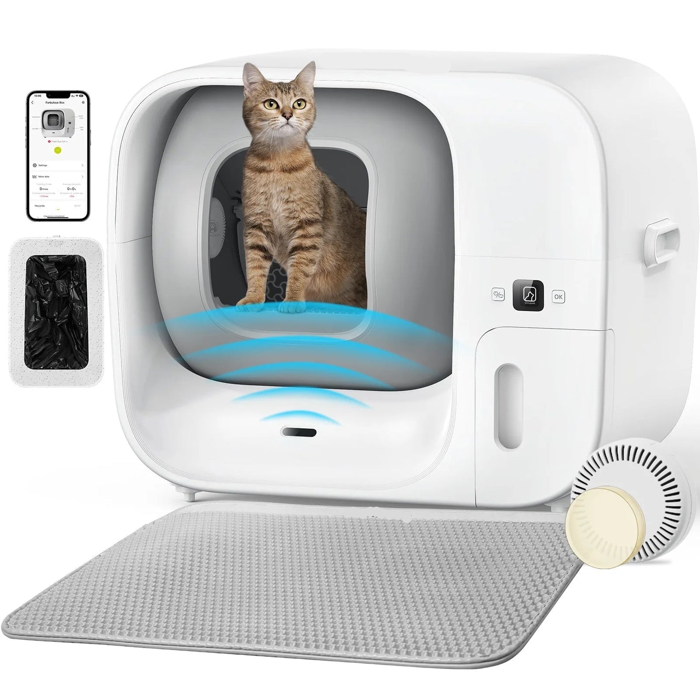 Automatische Kattenbak – Zelfreinigende Kattenbak – Slimme Kattenbak – App Bediening – 60 Liter Inhoud – Geurverwijdering – Fluisterstil