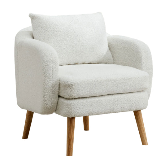 Relaxstoel – Lounge Stoel – Fauteuil – Zetel – Teddyfluweel – Ergonomische Rugsteun – Stevig Houten Frame - Wit - QUORE
