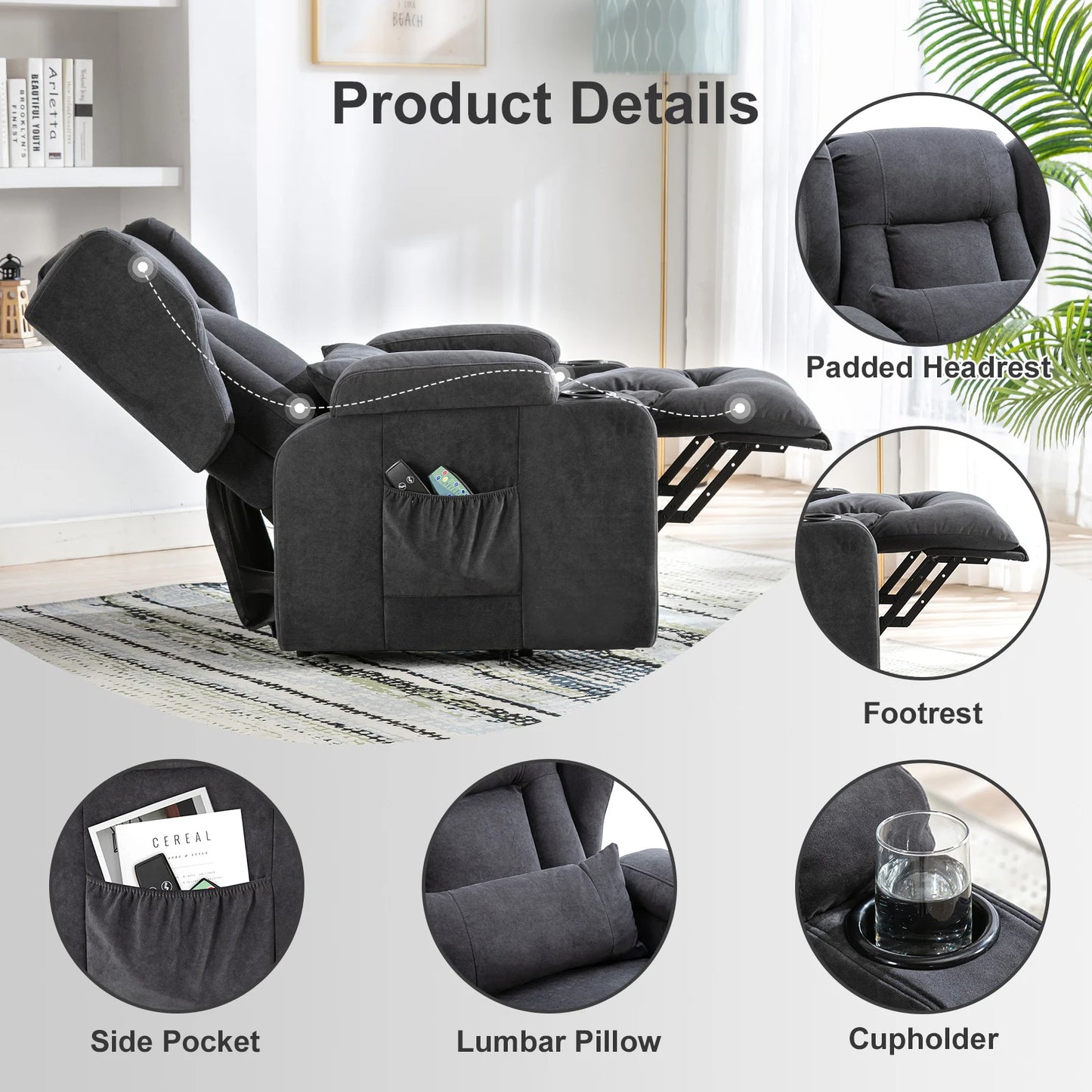 Sta op Stoel – Relaxfauteuil – Massagefauteuil – Elektrische Fauteuil – TV Stoel – Flanellen Bekleding – Verstelbare Rugleuning en Voetensteun