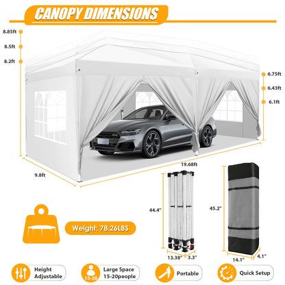 Pop-Up Partytent – Pop-Up Tent – Gazebo – Evenemententent – Feesttent – Waterdichte Oxford-Kap – 3x6 Meter – Met 6 Afneembare Zijwanden - Grijs - QUORE