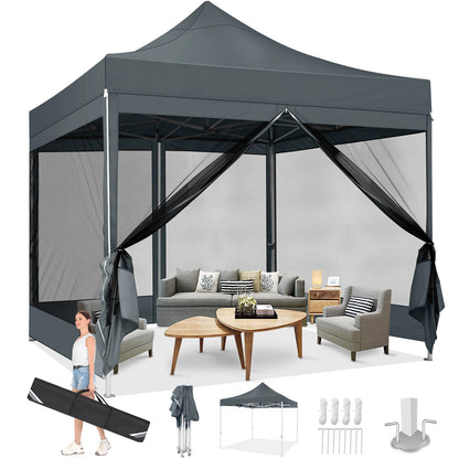 Opvouwbaar Tuinhuisje – Pop-Up Tent – Overkapping – Insectenbescherming – Waterdicht Oxford – Drie Verstelbare Hoogtes - Grijs - QUORE