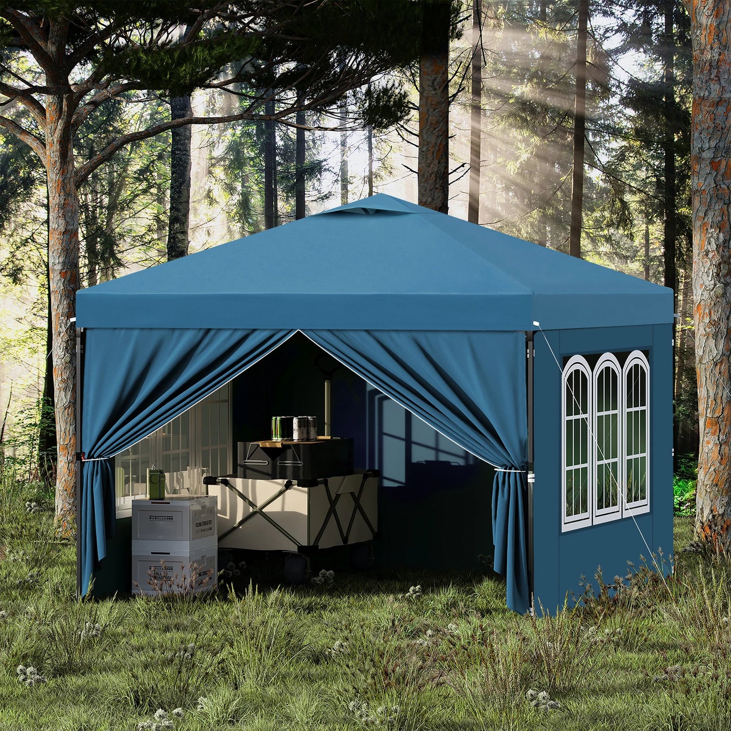 Paviljoen - Tuinpaviljoen - Partytent - Tuintent - Pop-up Kliksysteem - Stabiel - Vouwtent - Opvouwbaar - Waterdicht - Winterbestendig - 50+UV-Bescherming - voor Tuin - Buiten - Achtertuin - 210D Oxford - 3 x 3 m - Blauw