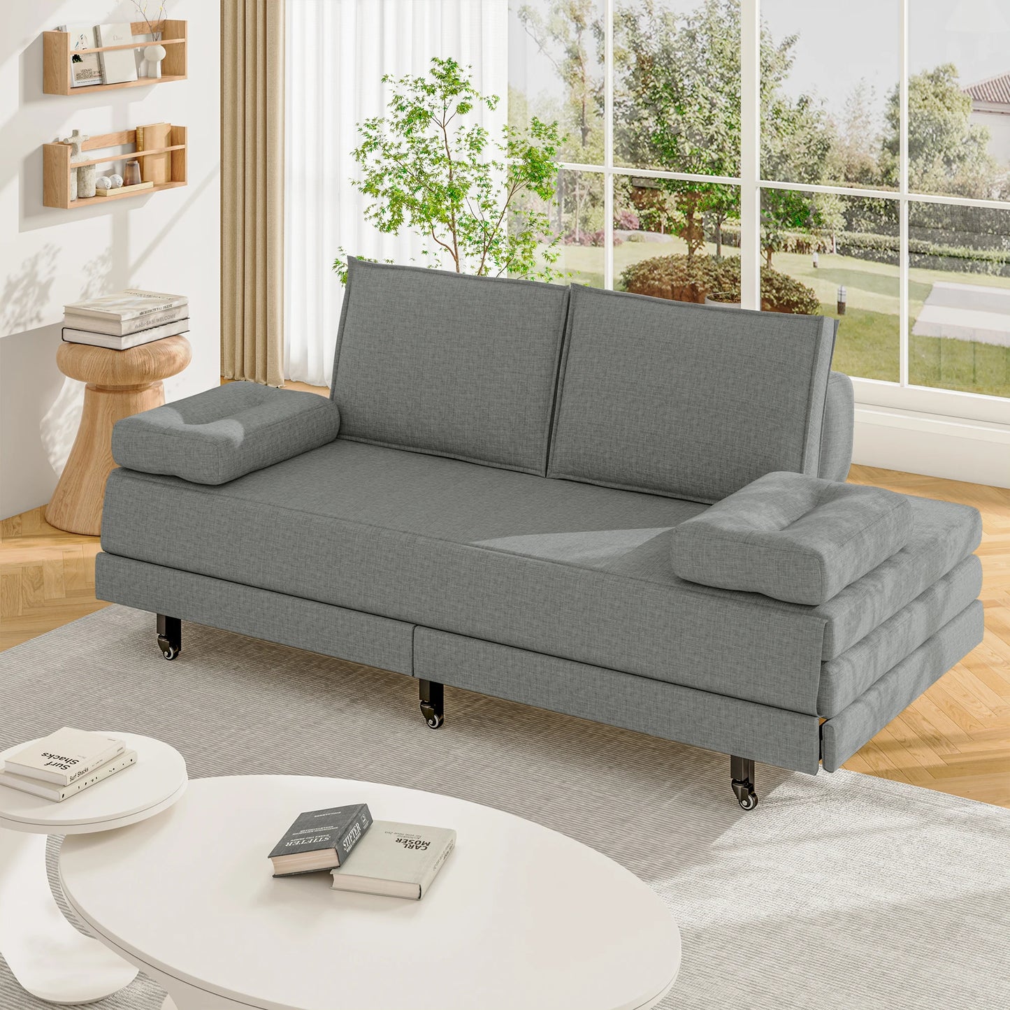 Slaapbank – Bedbank – Zitslaapbank – Sofa Bed – 2-Zits – Verstelbare Rugleuning – Duurzaam Houten Frame