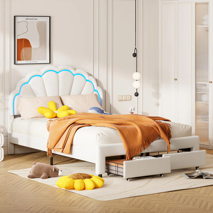 Tweepersoonsbed – Bed – Slaapbed – Opbergbed – Gestoffeerd Bed – 140x200 cm – Velvet Bekleding – Dimbare LED Sfeerverlichting met Opberglades