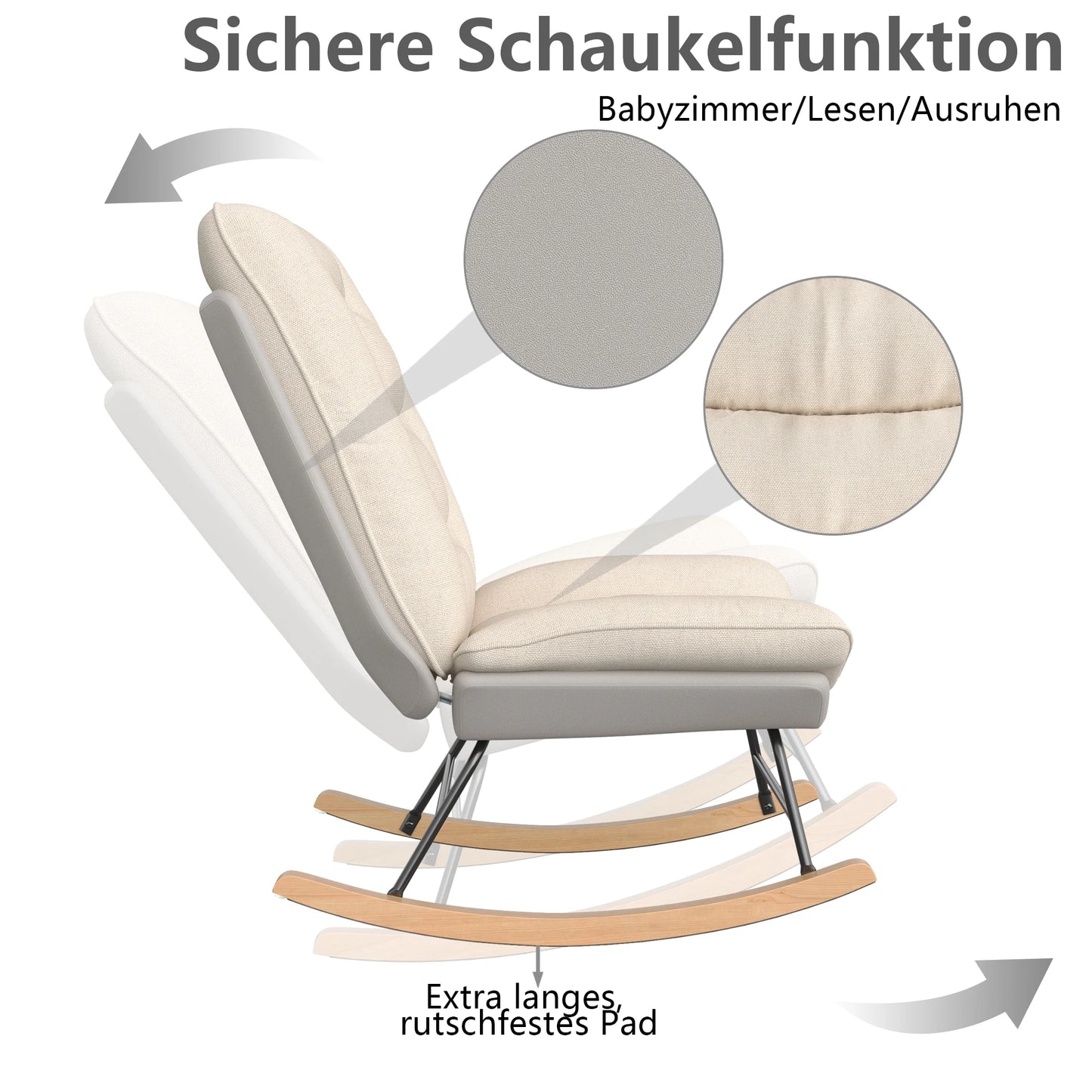 Schommelstoel Woonkamer – Schommelstoel Volwassenen – Gevoerde Schommelstoel – Scandinavische Schommelstoel – Verstelbare Rugleuning – Ergonomisch Comfort – Licht Metalen Frame – Wit Rice Variant