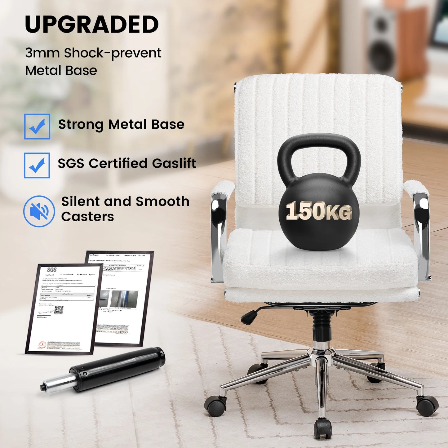 Bureaustoel – Ergonomische Bureaustoel – Werkstoel – Kantoorstoel – Stoel Met Ademend Textiel – In Hoogte Verstelbaar – Schommelbaar Tot 130° - 49 x 49 x 105 cm - Wit - QUORE