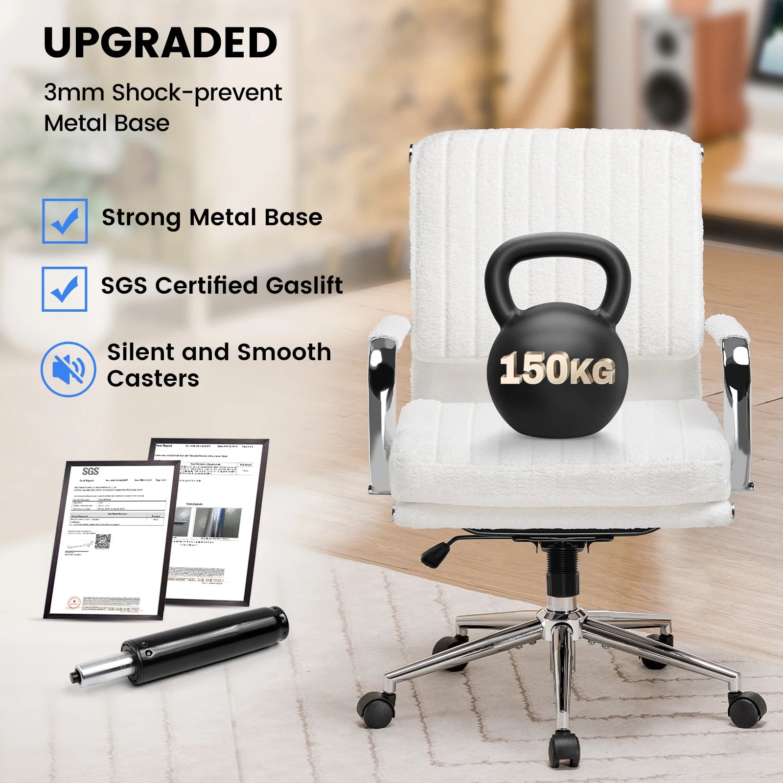 Bureaustoel – Ergonomische Bureaustoel – Werkstoel – Kantoorstoel – Stoel Met Ademend Textiel – In Hoogte Verstelbaar – Schommelbaar Tot 130° - 49 x 49 x 105 cm - Wit - QUORE