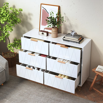 Ladekast – Kommode – Opbergkast – Dressoir – Ladenkast – Wit Met Gouden Handgrepen – 6 Ruime Laden – Met Anti-Kantelbeveiliging