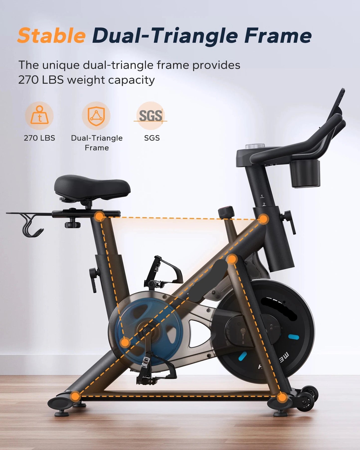 Hometrainer - Spinningfiets - Fitness Fiets - Indoorfiets - Led Display - Stationaire Fiets - Stationaire Fiets - en App - Verstelbaar Zadel - 270 kg Maximale Draagkracht