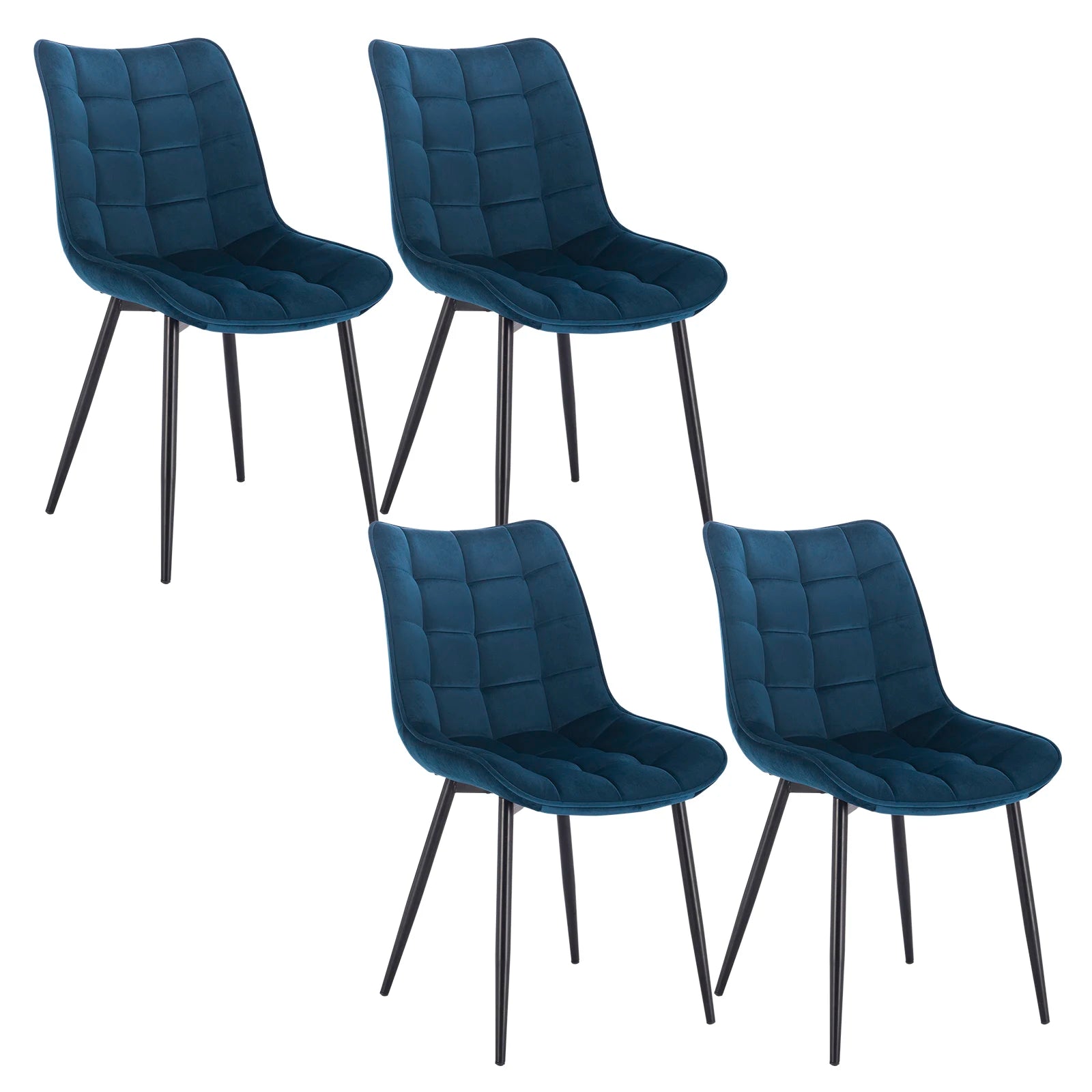 Eetkamerstoelen – Stoelen – Design Stoelen – Comfortabele Stoelen – Lederlook Bekleding – Ergonomische Rugleuning – Metalen Pootjes - Set van 4 - Fluweel Blauw - QUORE