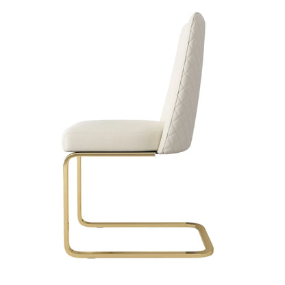 Eetkamerstoel – Set Van 4 - Velours Woonkamerstoel – Comfortabele Fauteuil – Lounge Stoel – Zacht Gewatteerd Zitvlak – Goud Metalen Pootjes - Beige