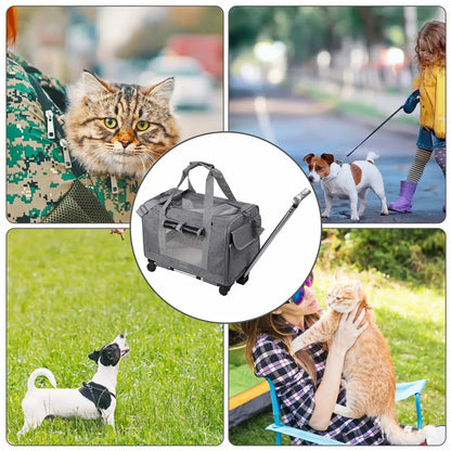 Huisdierentrolley - Honden & Katten Trolley - Reismand Trolley - Outdoor Tas - Draagbare Huisdier Trolley Case - Universele Wiel - Ademende - Opvouwbare - Grote Capaciteit - voor Huisdieren - Oxford-doek - 39 x 60 x 43 cm - Grijs