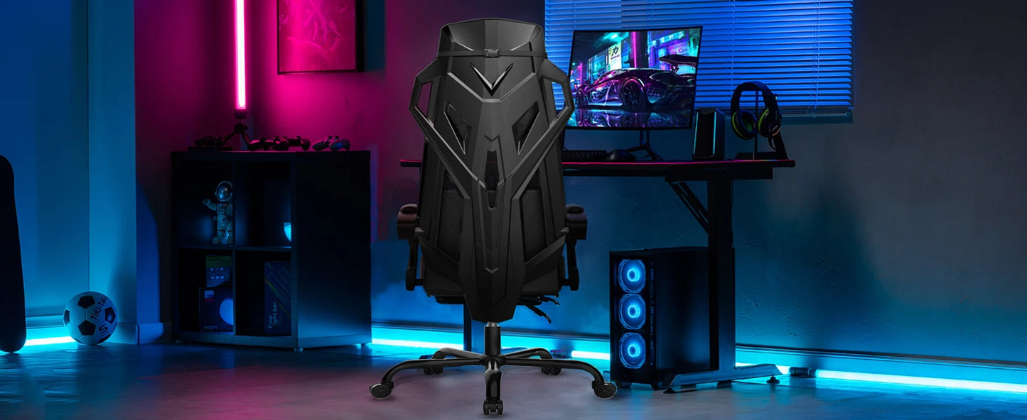 Gaming Stoel – Ergonomische Bureaustoel – Comfortabele Stoel – Mesh Rugleuning – Verstelbare Zithoogte – 150 Kg Belastbaar - 52 x 65 x 132 cm - Zwart - QUORE