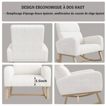 Schommelstoel Teddy Velvet – Schommelzetel – Relaxstoel – Leunstoel – Lounge Stoel – Beige – Comfortabele 5,5 cm Dikke Kussens – Stevige Houten Poten met Anti-Slip Pads - QUORE