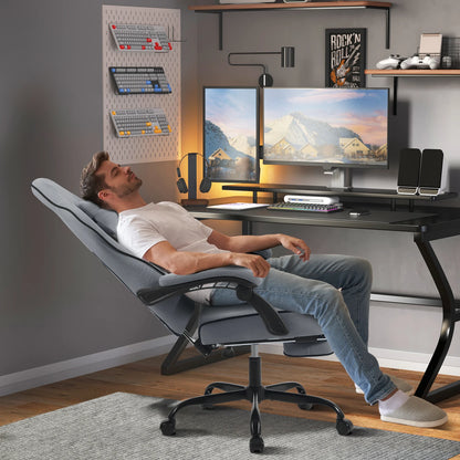 Gaming Stoel - met Voetsteun - Bureaustoel - Ergonomische - Verstelbare -150 kg Draagvermogen - 145° Kantelbaar - Extra Brede Zitting - Zwart Mesh-stof - QUORE