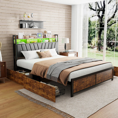 Tweepersoonsbed – Bedframe – Opbergbed – Ladebed – Stalen Bed – 140x200 cm – Met 4 Lades – Met Metalen Lattenbodem