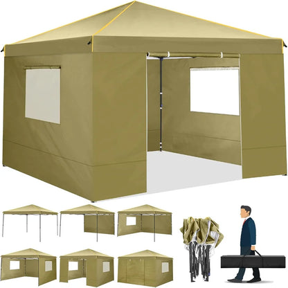Opvouwbare Luifeltent – Tuin Tent – Partytent – Schaduwdoek – 3x3 Meter – Waterdicht Oxford Doek – Verstelbare Zijwanden - Khaki
