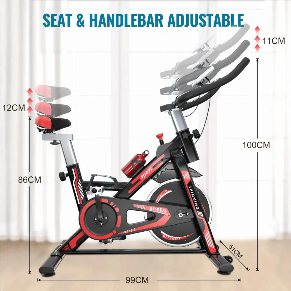 Hometrainer – Fitnessfiets – Conditiefiets – Cardiofiets – Stalen Constructie – Instelbare Weerstand – LCD-Display - Zwart-Rood 8KG - QUORE