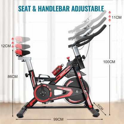 Hometrainer – Fitnessfiets – Conditiefiets – Cardiofiets – Stalen Constructie – Instelbare Weerstand – LCD-Display - Zwart-Rood 8KG - QUORE