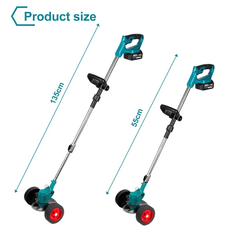 Elektrische Grastrimmer - Grasmaaier - Onkruidborstel - Grastrimmer - 1500W - Draadloze Maaier - 12000RPM - met Wielen - Tuingereedschap - 2 Accu