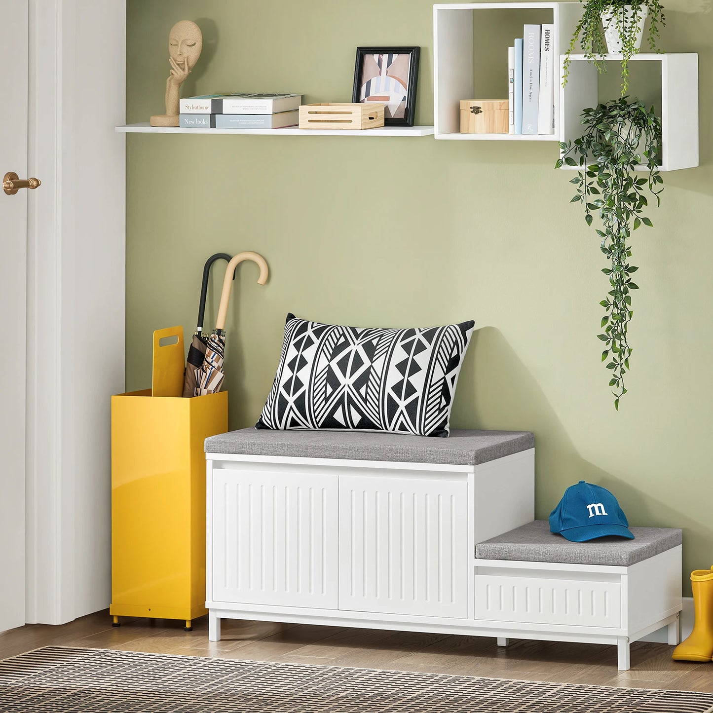 Schoenbank – Schoenenbank – Schoenenrek – Zitbank – Opbergbank – Wit – Stevig MDF en Metaal – Maximaal Draagvermogen 181 kg