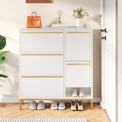 Schoenenkast – Schoenopberger – Schoenrek – Schoenmeubel – Zitbank – Uitschuifbaar – MDF – 15-22 Paar Schuien - 105 x 115,5 x 25 - Wit