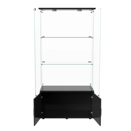 Rosahqnda LED Glass Display Case, 78x35x164cm, with 3 shelves and double doors, living room Curiosities wardrobe Modern Display Case wardrobe - QUORE