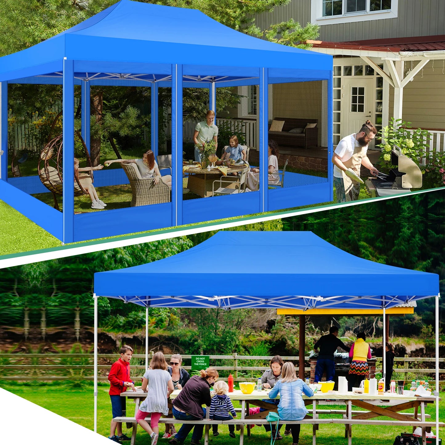 Tuinpaviljoen – Tuinhuisje – Pop-Up Tent – Buitenverblijf – Luifel – Waterdicht Frame – Verstelbare Hoogte - Blauw