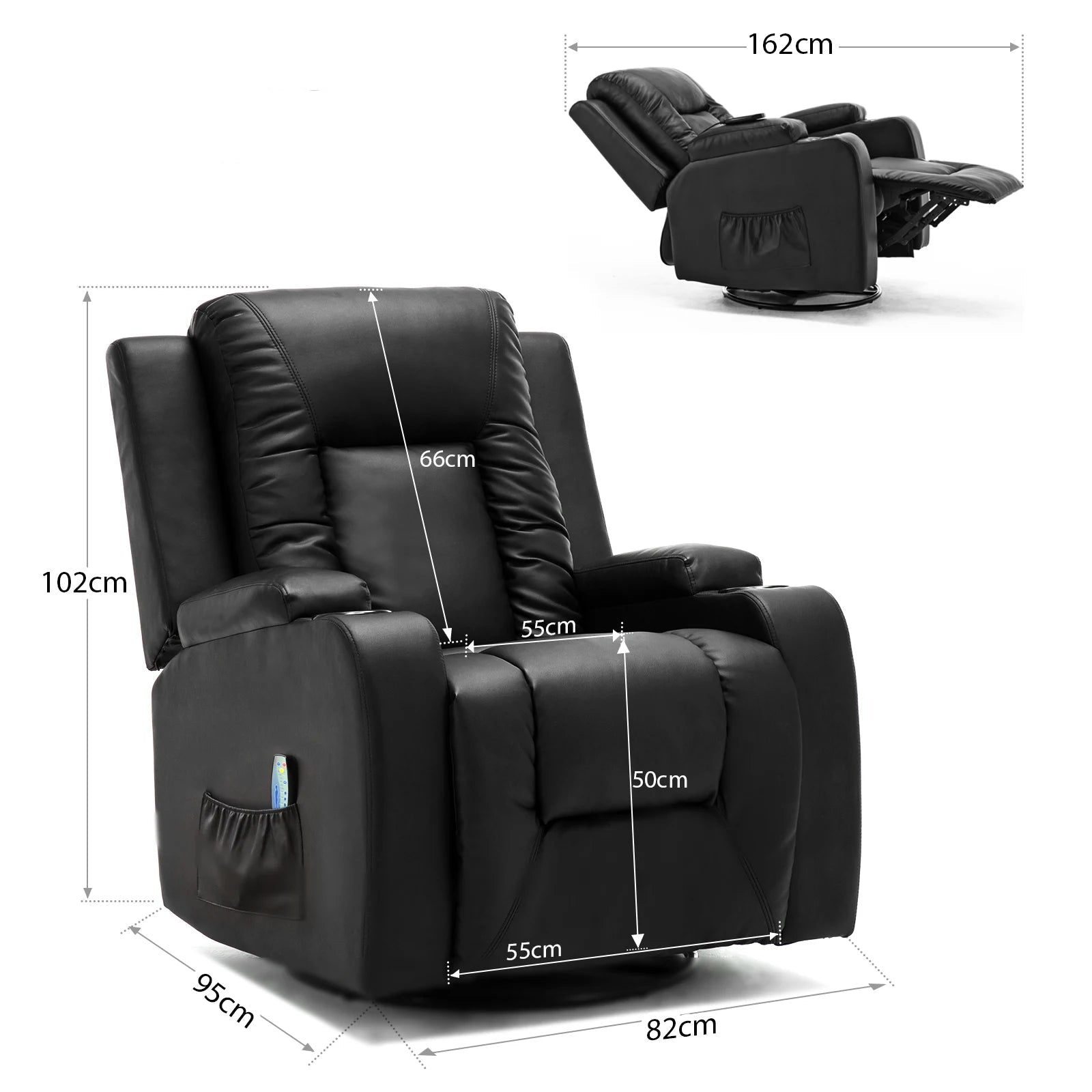 Relaxfauteuil met Ligfunctie - Fauteuil - Relaxstoel - Massagestoel - 360° Draaibaar – Relaxzetel - Dikke Rugleuning & Armleuningen – Bruin - QUORE