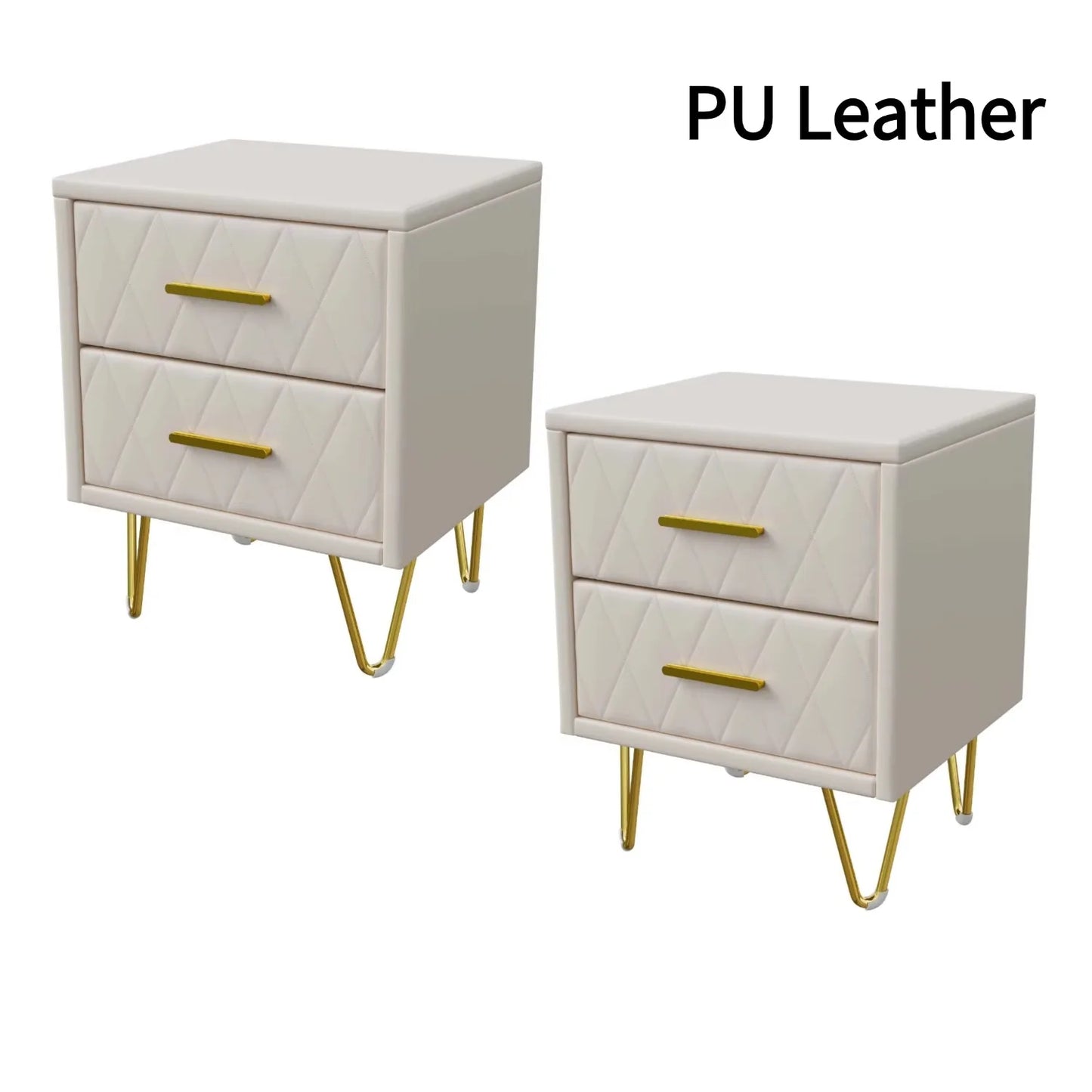 Comanlai 2 pieces Bedside Table with 2 Drawers,Nightstands Cabinet with Metal Feet,Chest of Drawers for Living Room,49x29x47cm