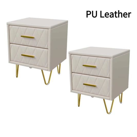 Comanlai 2 pieces Bedside Table with 2 Drawers,Nightstands Cabinet with Metal Feet,Chest of Drawers for Living Room,49x29x47cm