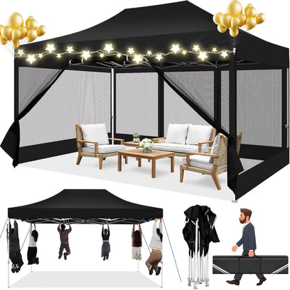 Tuinpaviljoen – Tuinhuisje – Pop-Up Tent – Buitenverblijf – Luifel – Waterdicht Frame – Verstelbare Hoogte - Zwart