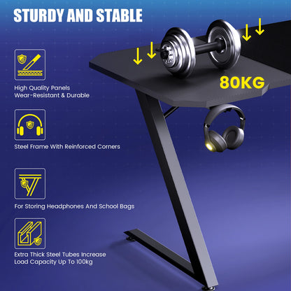 Gaming Tafel en Stoel Set – Gaming Bureau – Gamestoel – Computerbureau met Stoel – Ergonomische Werkplek – Verstelbare Stoel – Stevig Metalen Frame – 360° Draaibare Zitting
