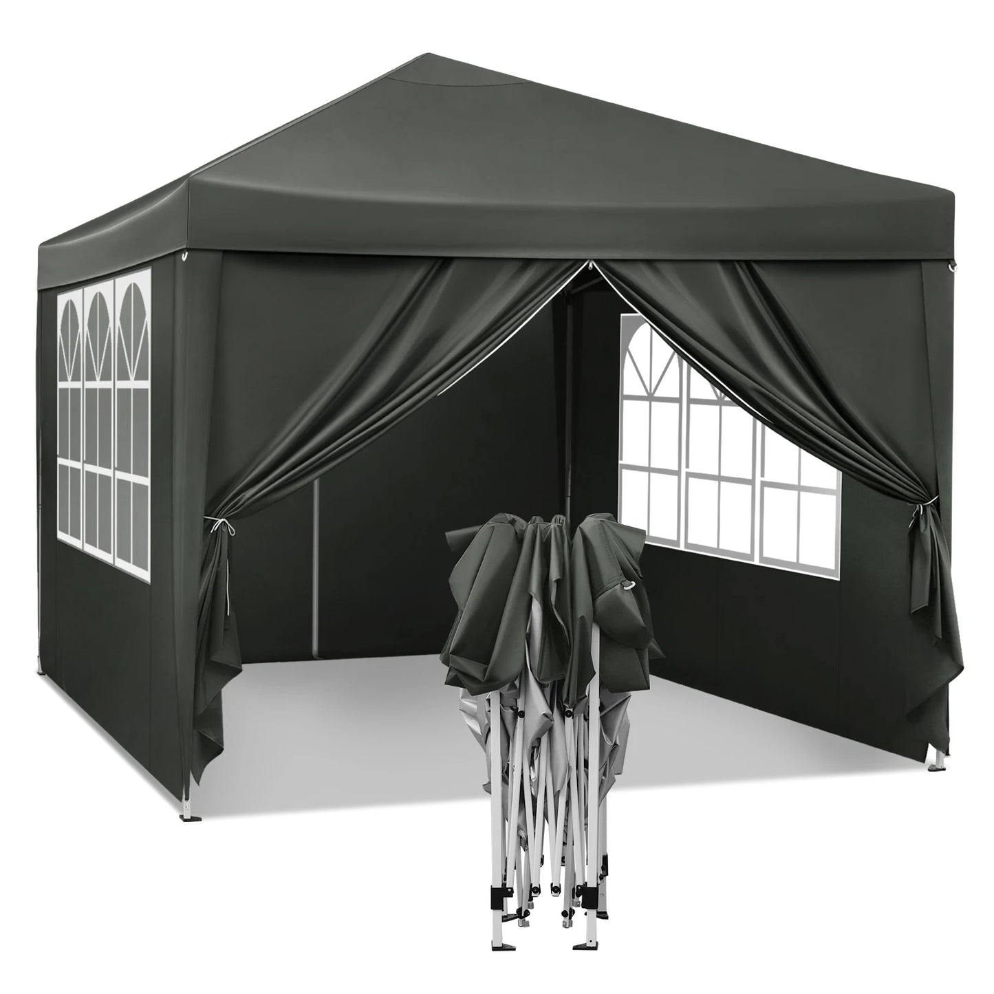 Paviljoen - Tuinpaviljoen - Partytent - Tuintent - Pop-up Kliksysteem - Stabiel - Opvouwbaar - Waterdicht - Winterbestendig - 50+UV-Bescherming - voor Tuin - Buiten - Achtertuin - 210D Oxford-doek - Ijzeren Buis - 5~10M² - 3 x 3 m - Grijs