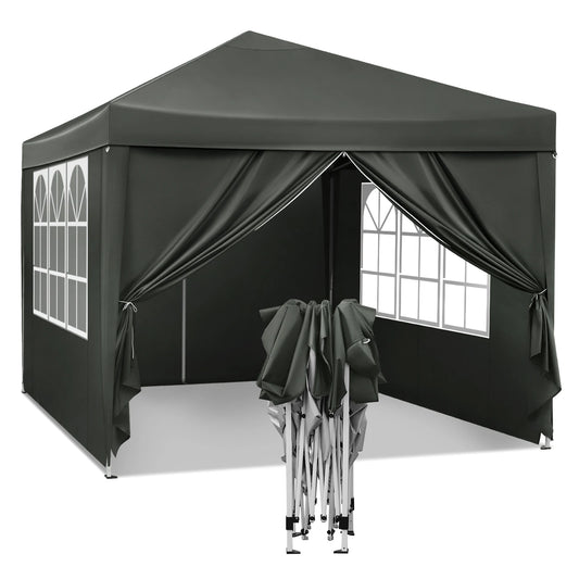 Paviljoen - Tuinpaviljoen - Partytent - Tuintent - Pop-up Kliksysteem - Stabiel - Opvouwbaar - Waterdicht - Winterbestendig - 50+UV-Bescherming - voor Tuin - Buiten - Achtertuin - 210D Oxford-doek - Ijzeren Buis - 5~10M² - 3 x 3 m - Grijs
