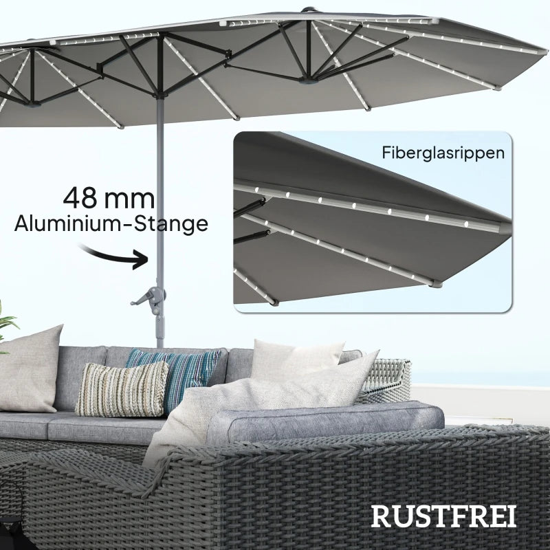 Dubbele Parasol – Grote Parasol – Tuinparasol – Balkonparasol – Aluminium Frame – UPF 50+ Bescherming – Ingebouwde Solar LED's
