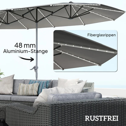 Dubbele Parasol – Grote Parasol – Tuinparasol – Balkonparasol – Aluminium Frame – UPF 50+ Bescherming – Ingebouwde Solar LED's